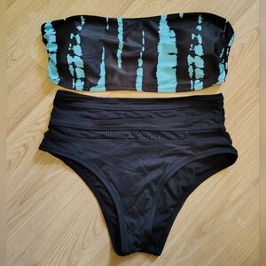 Shade & Shore Black and Teal Bandeau Bikini Set